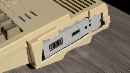 The floppy drive was coarsely cut out, to make room for a Gotek drive.