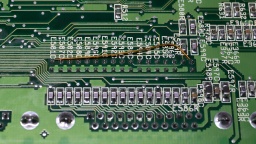 The "floppy fix" cuts pin 34 from the original RDY line (not visible here), and instead connects it to the CHNG signal at pin 2.
