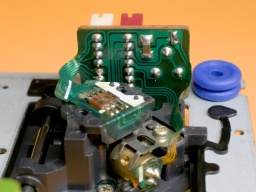 Closeup of the pickup module, with the solder blob on the top right.